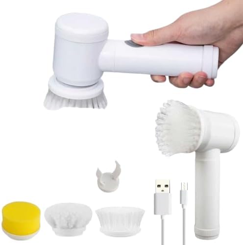 Multi-Functional Electric Cleaning Brush 5 in 1 Magic Power Scrubber Household Cleaning Tools Spin Scrubber with Buffer Polisher, for Bathroom, Shower, Tub, Kitchen Floor