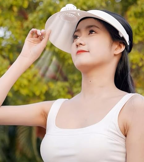 Products USB Rechargeable Cap with Fan Adjustable 3 Gear Wind Speed (White)