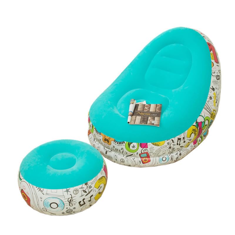 FLORAL Inflatable Lounge Chair with Footrest 2-in-1 Air Sofa for Adults