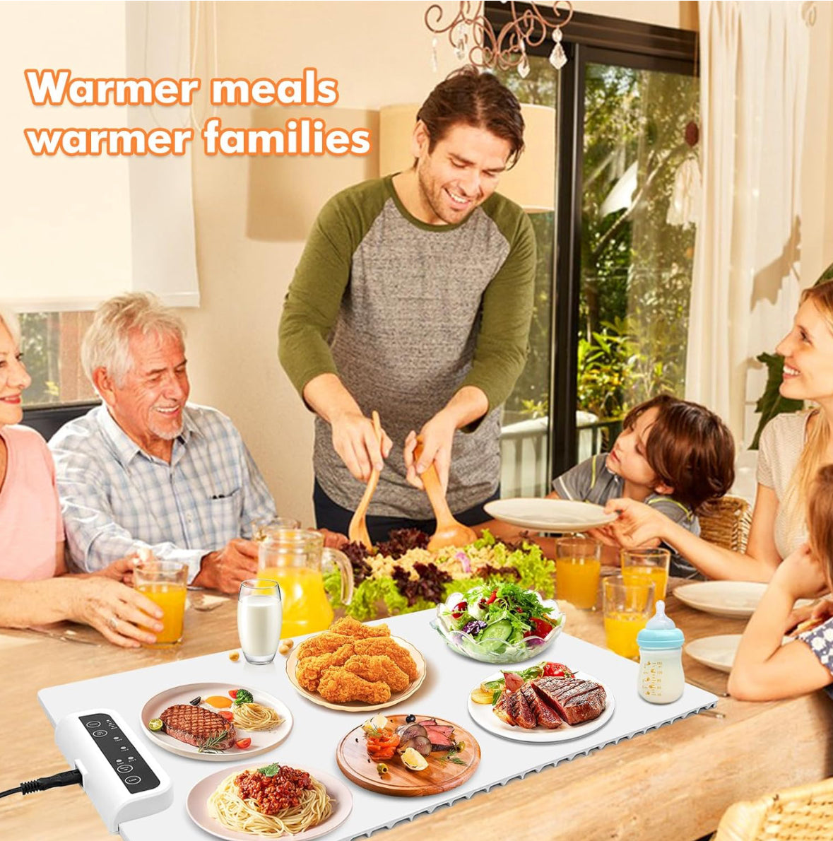 Electric Food Warmer Large Silicone Warming Mat Foldable Full Surface Warming Tray with 3 Adjustable Temperature Time for Buffets Parties