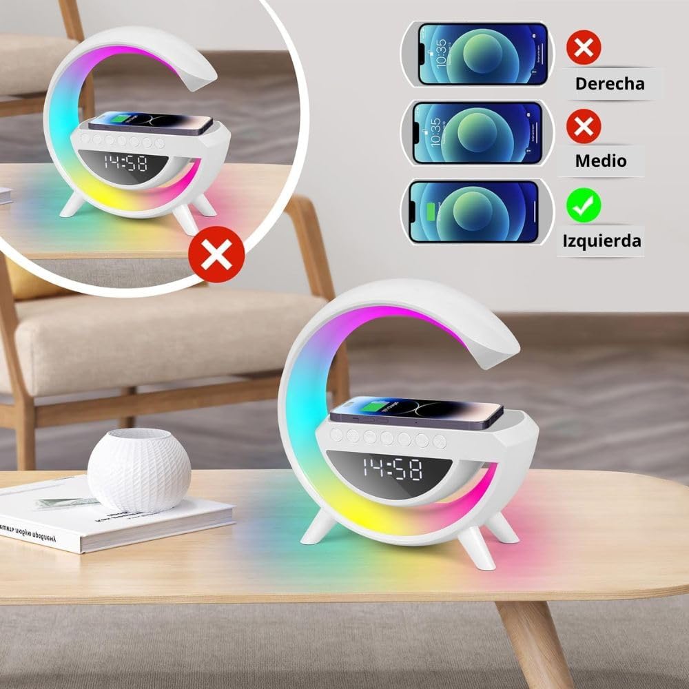 Alarm Clock with Light and Bluetooth Speaker, Smart LED Table Lamp with Wireless Charger, Dimmable LED Light, Night Light with Music Sync