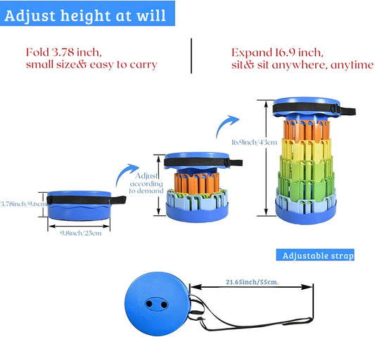 Soldtrue Plastic Portable Adjustable Foldable Stool For Indoor, Outdoor, Camping, Picnic, Gardening Travel Heavy Quality Material (Rainbow Color) - 15 Cm, 10 Cm, Multicolor