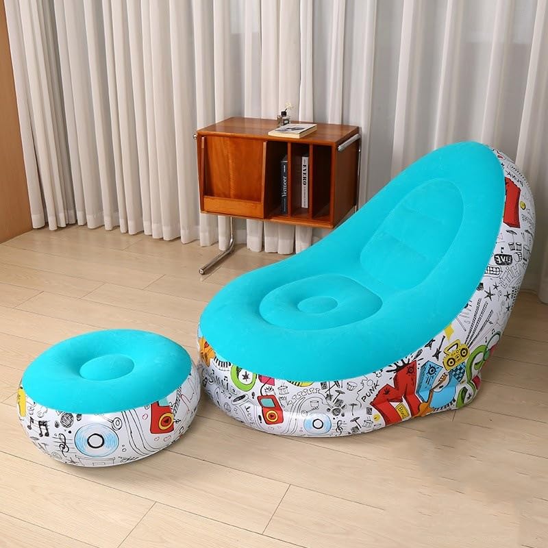FLORAL Inflatable Lounge Chair with Footrest 2-in-1 Air Sofa for Adults