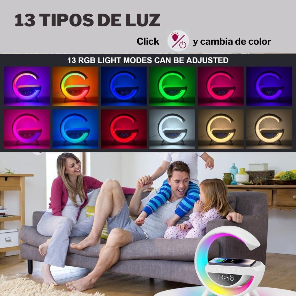 Alarm Clock with Light and Bluetooth Speaker, Smart LED Table Lamp with Wireless Charger, Dimmable LED Light, Night Light with Music Sync