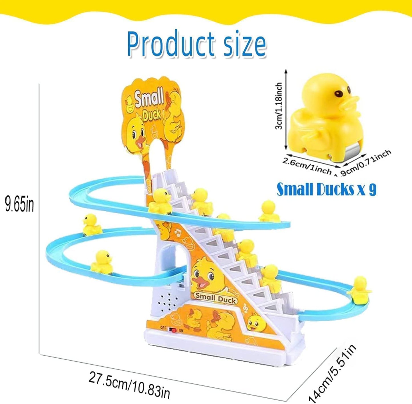 Baby Happy Duck Track Set Toys for Kids Climbing Stairs Dancing Duck Slide Toy with Light and Music - 3 Piece Small Duck