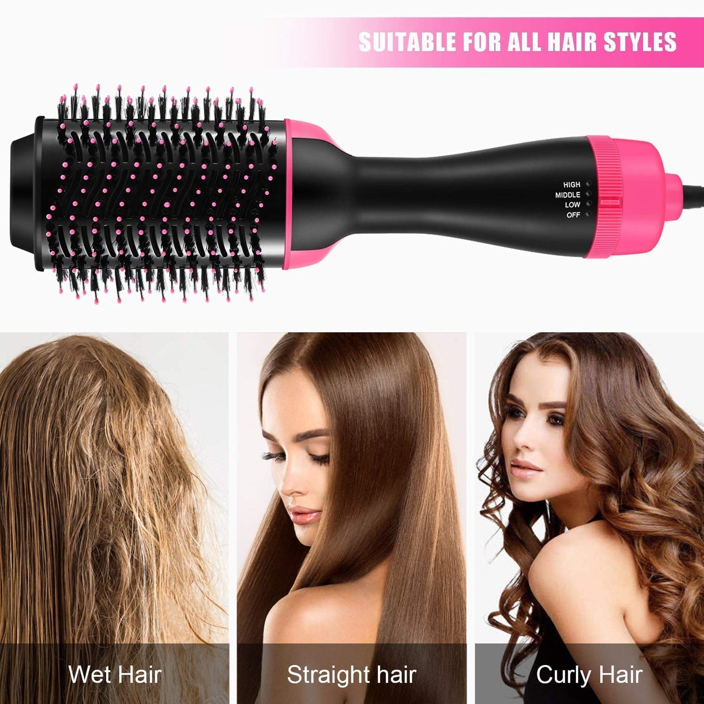 Ronest Hair Dryer Brush - 3 in 1 Hot Air Brush One Step Volumizer for Rotating Straightening (Black), 1000 Watts