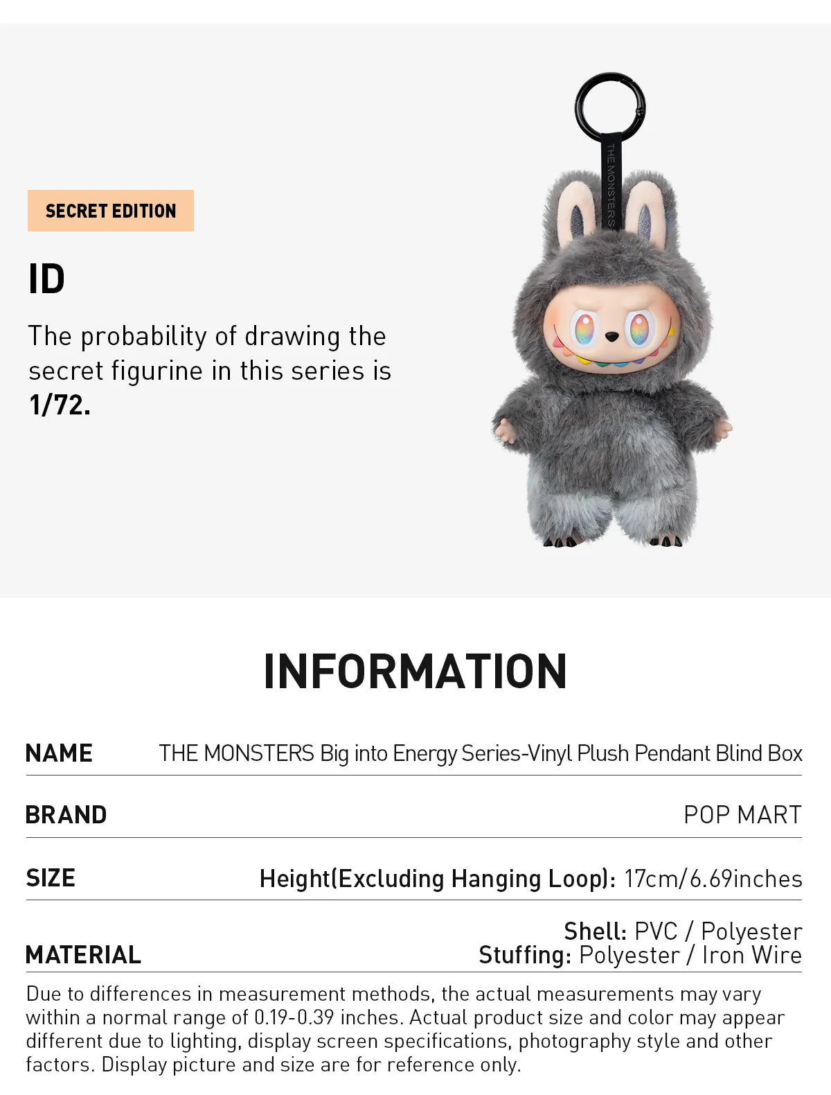 Cute Monsters Collectible Toy Big Into Energy Plush Blind Box – 6 Fluffy Vinyl Figures ( Pack Of 1 )