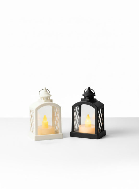LED Lanterns with Flickering Candle Light – Black & White Vintage Style (PACK OF 24)