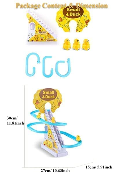 Baby Happy Duck Track Set Toys for Kids Climbing Stairs Dancing Duck Slide Toy with Light and Music - 3 Piece Small Duck