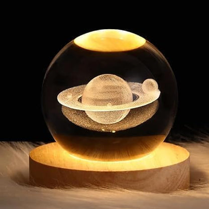 3D Galaxy Crystal Ball Night Lamp - Engraved USB Table LED Wooden Light for Home Office Decoration and Birthday Gift (Galaxy)(Warm White) Visit the One94Store Store