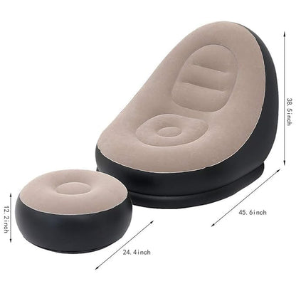 Inflatable Sofa Chair with Footstool, 2-in-1 Outdoor Lounge Bed Set