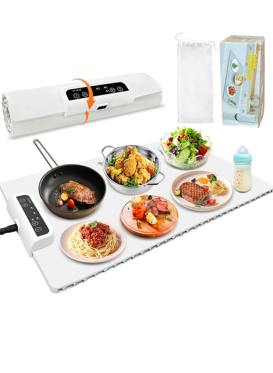 Electric Food Warmer Large Silicone Warming Mat Foldable Full Surface Warming Tray with 3 Adjustable Temperature Time for Buffets Parties