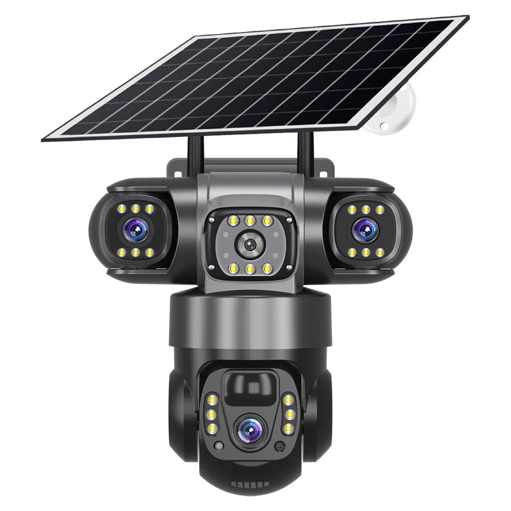 V380 4G 6MP Solar Security Camera 3-Lens System Dual-Charging Night Vision Motion Alerts Security Camera