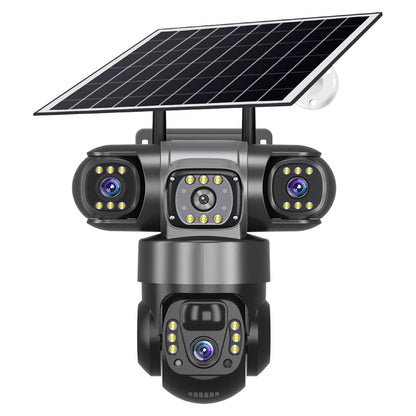 V380 4G 6MP Solar Security Camera 3-Lens System Dual-Charging Night Vision Motion Alerts Security Camera