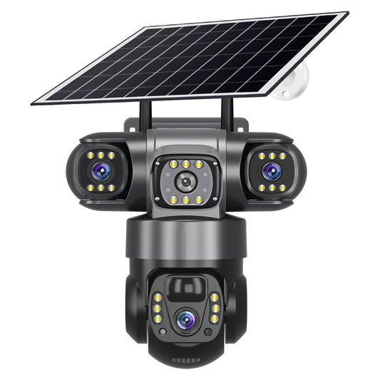 V380 4G 6MP Solar Security Camera 3-Lens System Dual-Charging Night Vision Motion Alerts Security Camera