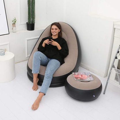 Inflatable Sofa Chair with Footstool, 2-in-1 Outdoor Lounge Bed Set