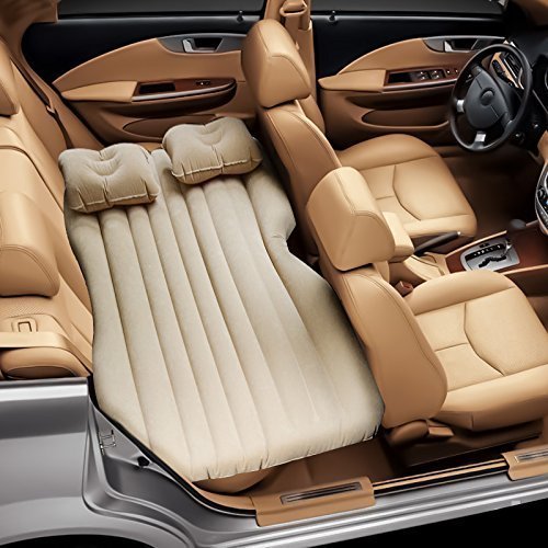 Four Creators Velvety PVC Oxford Fabric Inflatable Car Air Mattress Bed with 2 Air Pillows and Pump - Accessories for Travel, Camping