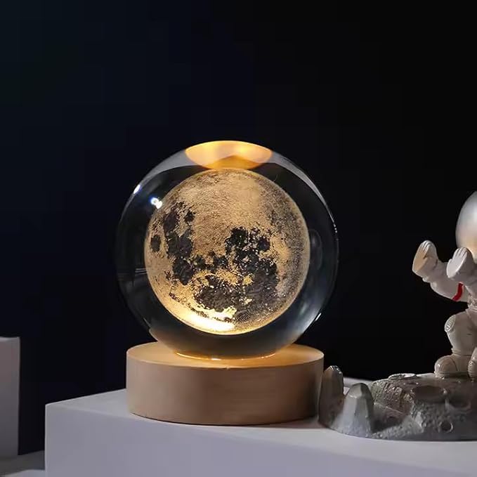 3D Galaxy Crystal Ball Night Lamp - Engraved USB Table LED Wooden Light for Home Office Decoration and Birthday Gift (Galaxy)(Warm White) Visit the One94Store Store