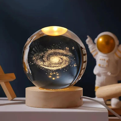 3D Galaxy Crystal Ball Night Lamp - Engraved USB Table LED Wooden Light for Home Office Decoration and Birthday Gift (Galaxy)(Warm White) Visit the One94Store Store