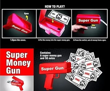 Toysgenix Supreme Money Gun Cash .Cannon for Wedding, Parties and Fun – Includes 100 Fake Dollars Money Gun