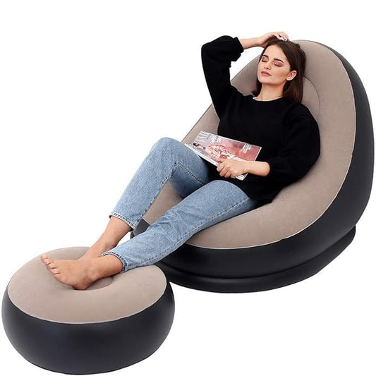Inflatable Sofa Chair with Footstool, 2-in-1 Outdoor Lounge Bed Set