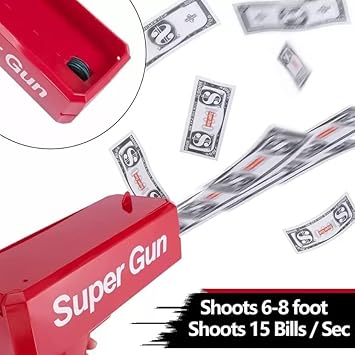 Toysgenix Supreme Money Gun Cash .Cannon for Wedding, Parties and Fun – Includes 100 Fake Dollars Money Gun