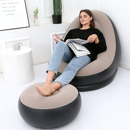 Inflatable Sofa Chair with Footstool, 2-in-1 Outdoor Lounge Bed Set