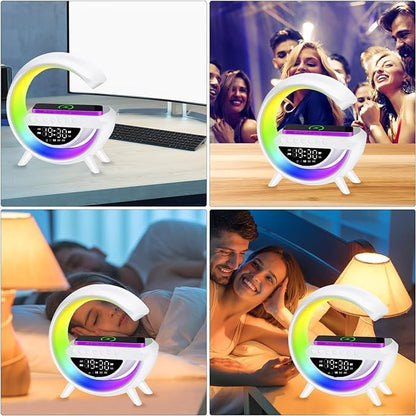 Alarm Clock with Light and Bluetooth Speaker, Smart LED Table Lamp with Wireless Charger, Dimmable LED Light, Night Light with Music Sync