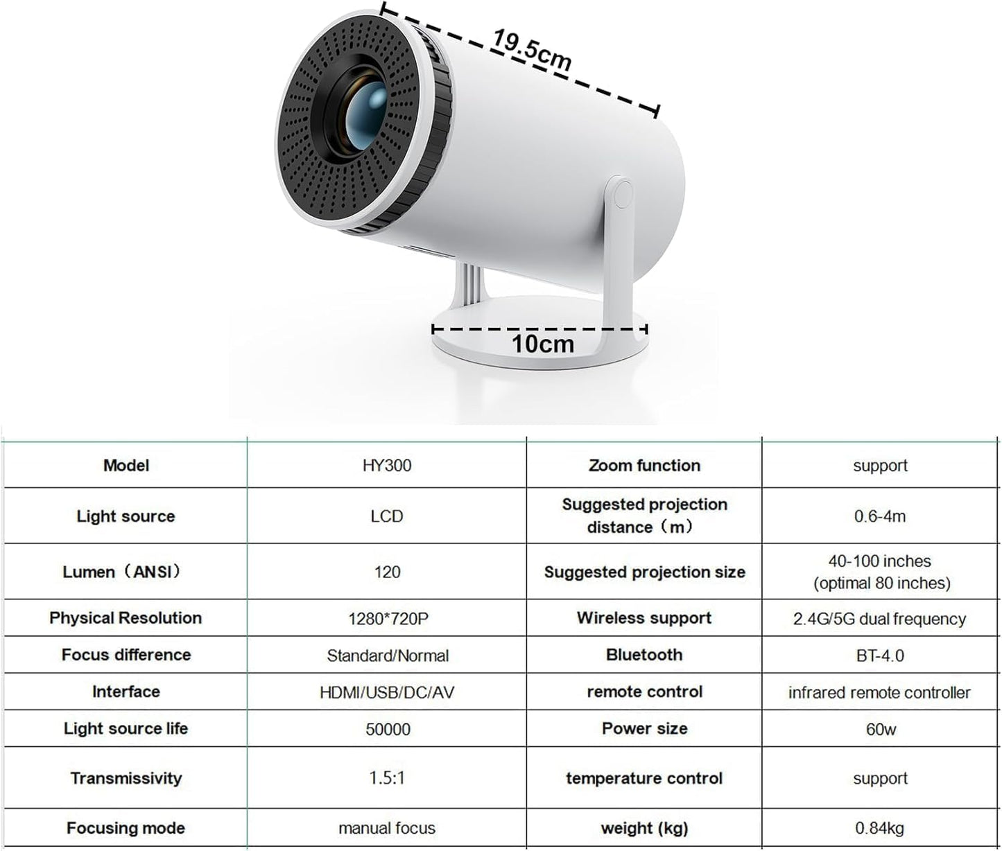 HY300 Portable Mini Smart LED Projector