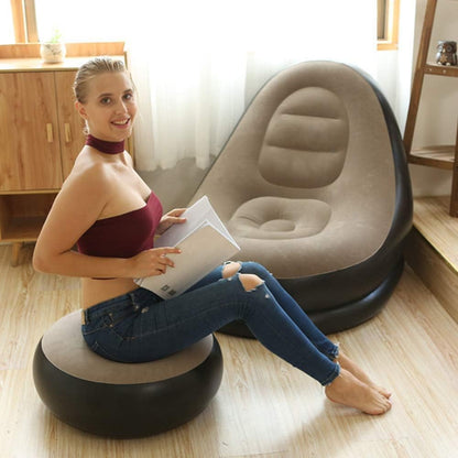 Inflatable Sofa Chair with Footstool, 2-in-1 Outdoor Lounge Bed Set