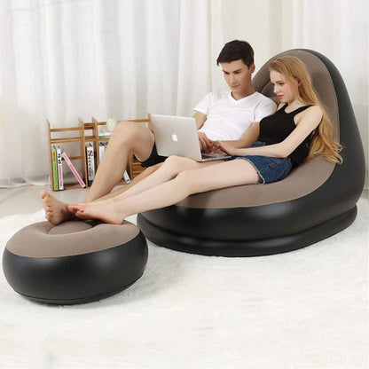 Inflatable Sofa Chair with Footstool, 2-in-1 Outdoor Lounge Bed Set