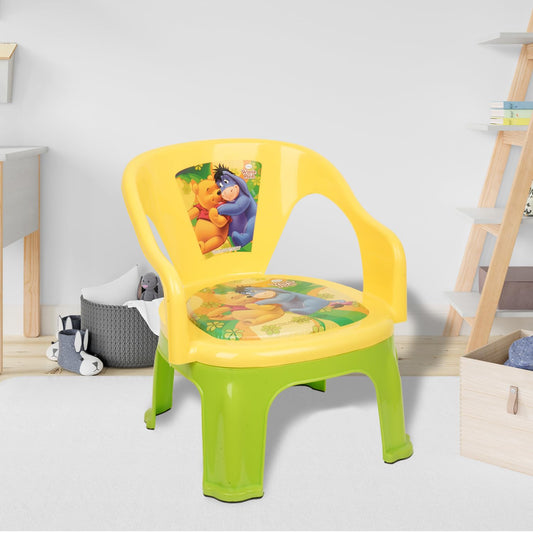 Fun Homes Disney Pooh Kids Chair | Plastic Foldable Kids Chair | Chair for Kidsroom | School Study Stool | Baby Stool | Indoor or Outdoor Stool for Kids | Capacity 30 Kg | Yellow & Green