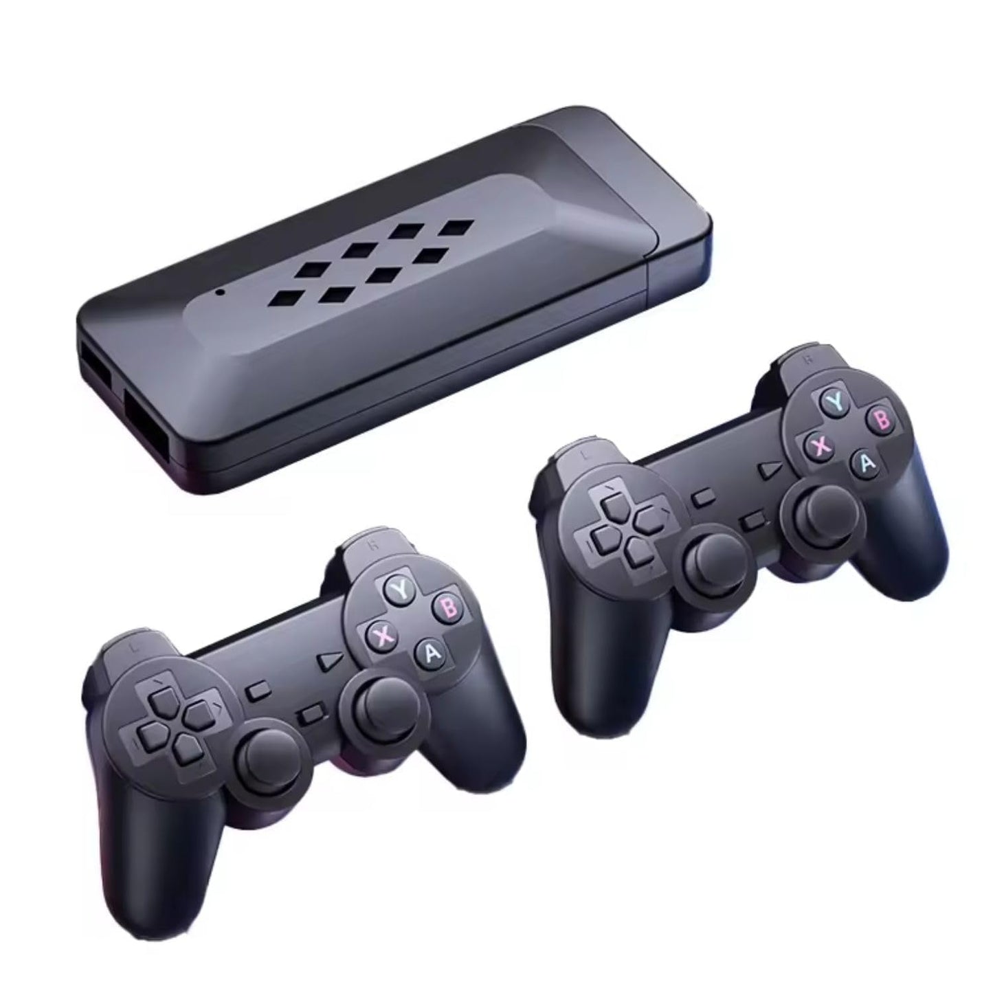 M33 2.4G Wireless Game Stick with 4K 3D TV Output, 45 Emulators, 30,000+ Games, 360° Universal Rocker, 2 Gamepad (Black)