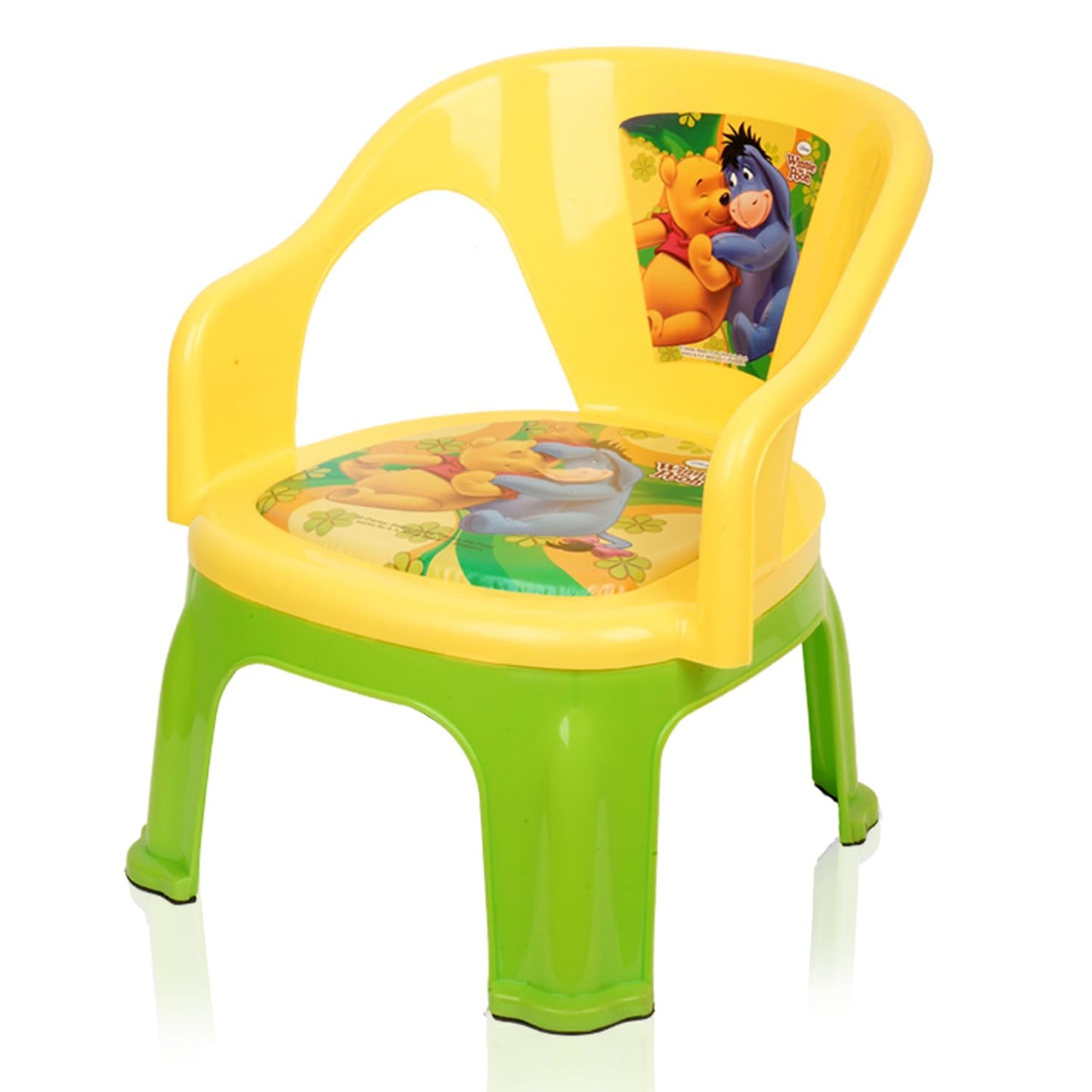 Fun Homes Disney Pooh Kids Chair | Plastic Foldable Kids Chair | Chair for Kidsroom | School Study Stool | Baby Stool | Indoor or Outdoor Stool for Kids | Capacity 30 Kg | Yellow & Green
