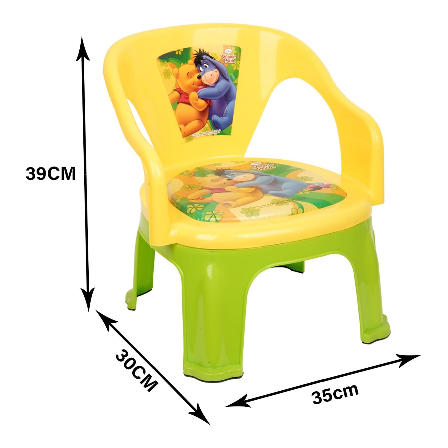 Fun Homes Disney Pooh Kids Chair | Plastic Foldable Kids Chair | Chair for Kidsroom | School Study Stool | Baby Stool | Indoor or Outdoor Stool for Kids | Capacity 30 Kg | Yellow & Green
