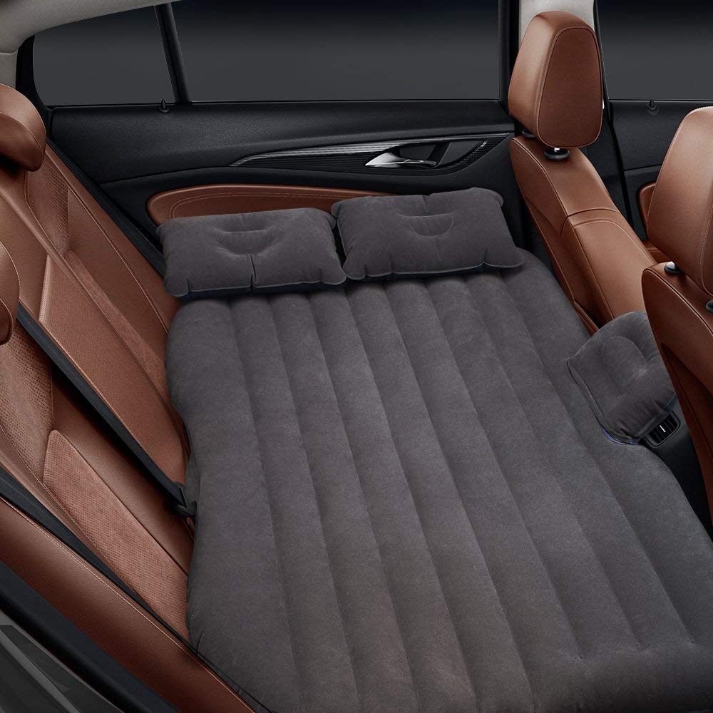 Four Creators Velvety PVC Oxford Fabric Inflatable Car Air Mattress Bed with 2 Air Pillows and Pump - Accessories for Travel, Camping