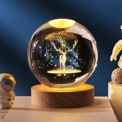 3D Galaxy Crystal Ball Night Lamp - Engraved USB Table LED Wooden Light for Home Office Decoration and Birthday Gift (Galaxy)(Warm White) Visit the One94Store Store