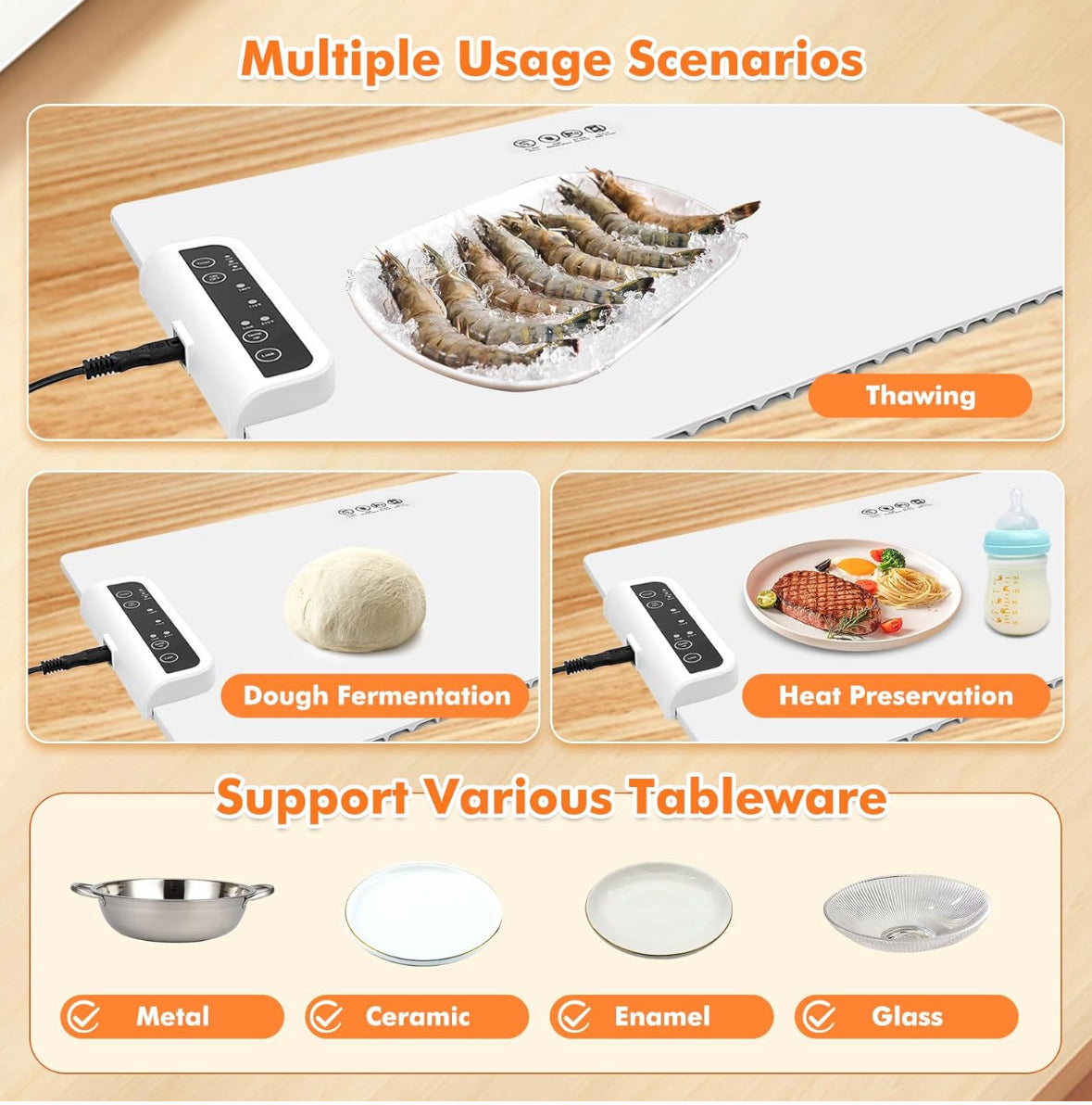 Electric Food Warmer Large Silicone Warming Mat Foldable Full Surface Warming Tray with 3 Adjustable Temperature Time for Buffets Parties