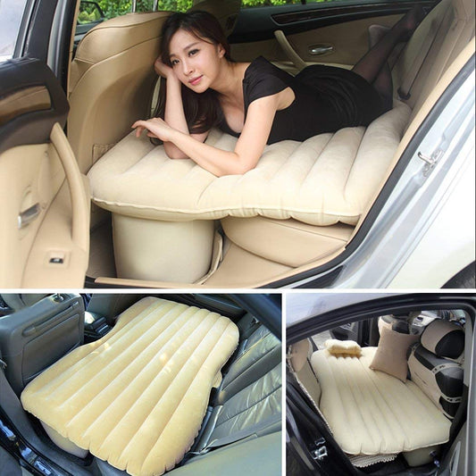 Four Creators Velvety PVC Oxford Fabric Inflatable Car Air Mattress Bed with 2 Air Pillows and Pump - Accessories for Travel, Camping