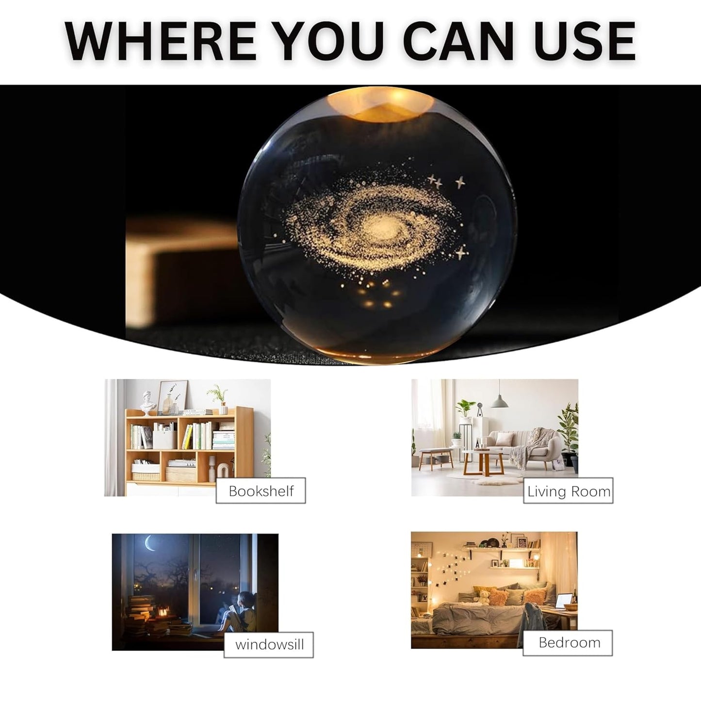 3D Galaxy Crystal Ball Night Lamp - Engraved USB Table LED Wooden Light for Home Office Decoration and Birthday Gift (Galaxy)(Warm White) Visit the One94Store Store