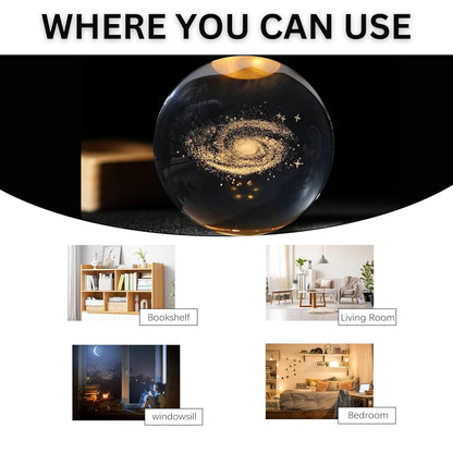 3D Galaxy Crystal Ball Night Lamp - Engraved USB Table LED Wooden Light for Home Office Decoration and Birthday Gift (Galaxy)(Warm White) Visit the One94Store Store