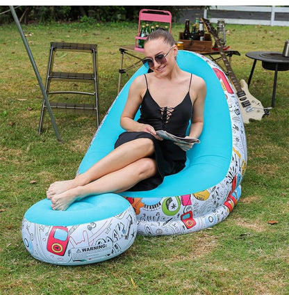 FLORAL Inflatable Lounge Chair with Footrest 2-in-1 Air Sofa for Adults