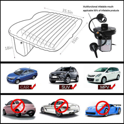 Four Creators Velvety PVC Oxford Fabric Inflatable Car Air Mattress Bed with 2 Air Pillows and Pump - Accessories for Travel, Camping