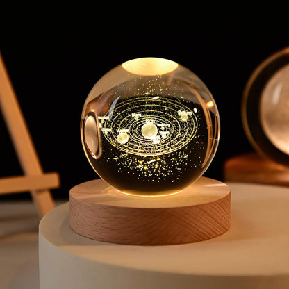 3D Galaxy Crystal Ball Night Lamp - Engraved USB Table LED Wooden Light for Home Office Decoration and Birthday Gift (Galaxy)(Warm White) Visit the One94Store Store