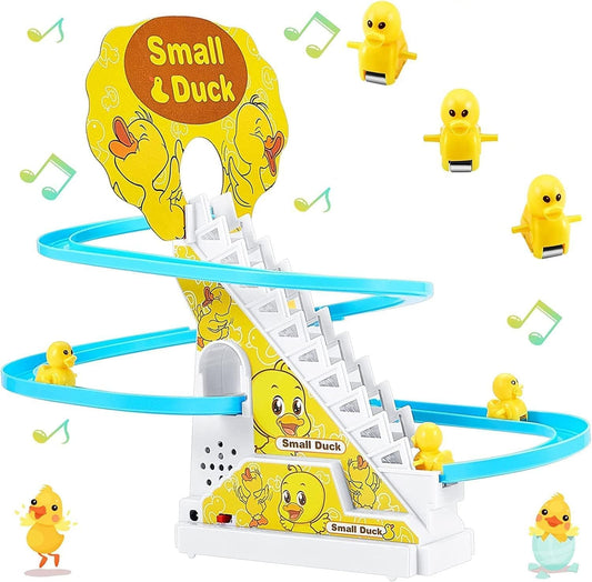 Baby Happy Duck Track Set Toys for Kids Climbing Stairs Dancing Duck Slide Toy with Light and Music - 3 Piece Small Duck