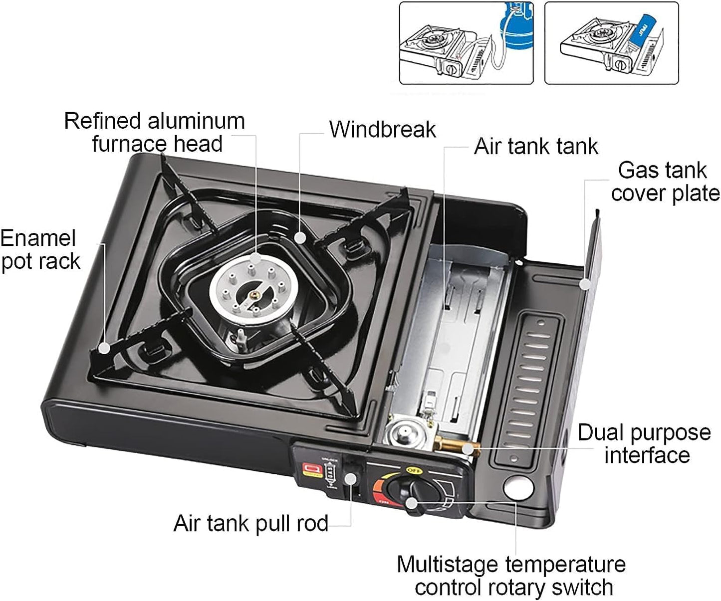 Aluminium Dual Fuel Portable Gas Stove for Propane & Butane, Camping Stove with Single Burner