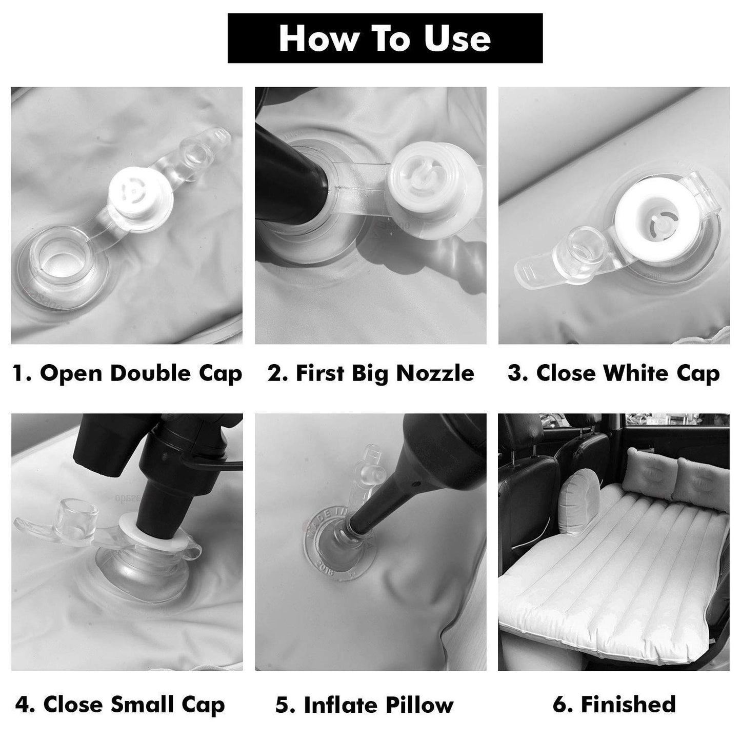 Four Creators Velvety PVC Oxford Fabric Inflatable Car Air Mattress Bed with 2 Air Pillows and Pump - Accessories for Travel, Camping