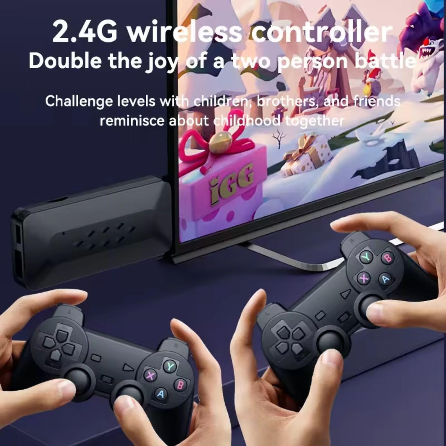 M33 2.4G Wireless Game Stick with 4K 3D TV Output, 45 Emulators, 30,000+ Games, 360° Universal Rocker, 2 Gamepad (Black)
