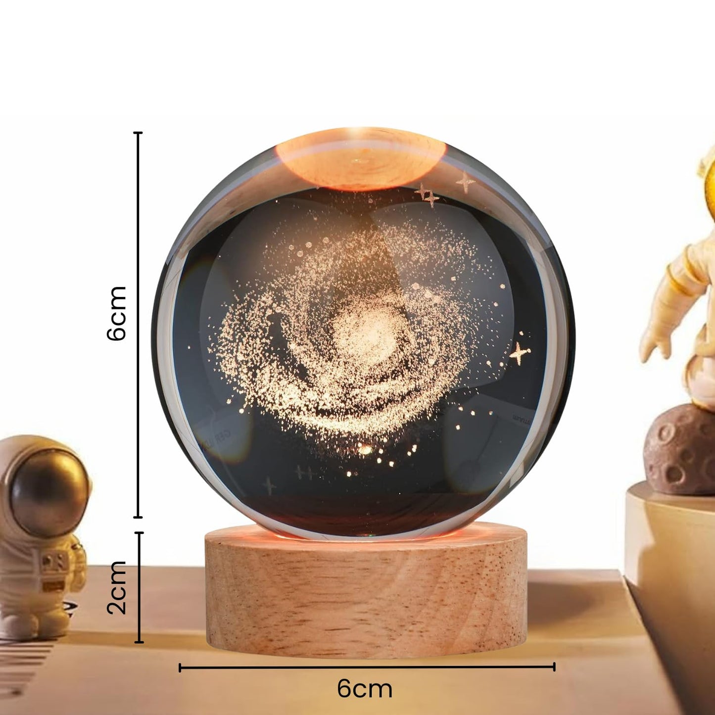 3D Galaxy Crystal Ball Night Lamp - Engraved USB Table LED Wooden Light for Home Office Decoration and Birthday Gift (Galaxy)(Warm White) Visit the One94Store Store