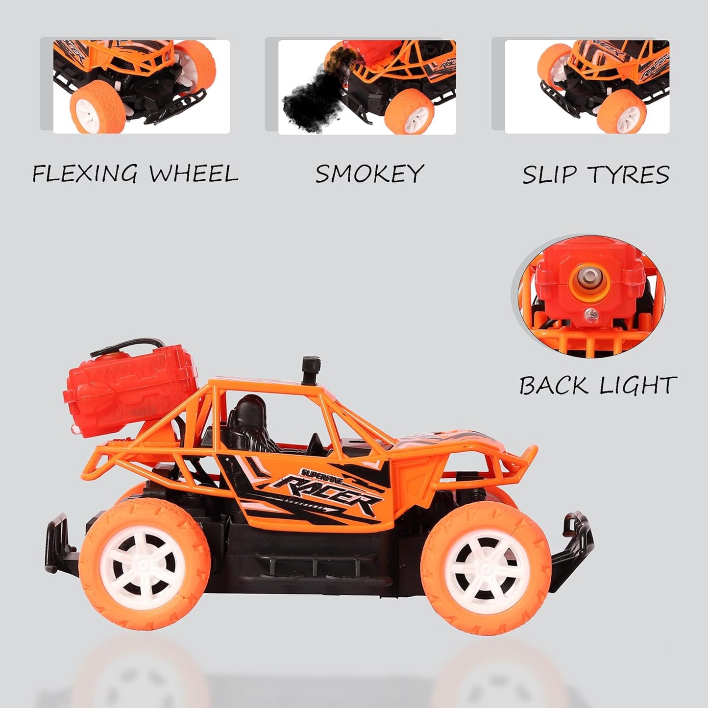 Remote Control Car for Kids with Mist Smoke Spray Function 2 WD Monster Truck Rock Crawler Climbing RC Toy Vehicle Car for Boys and Girls (Orange) (Latest 2024)